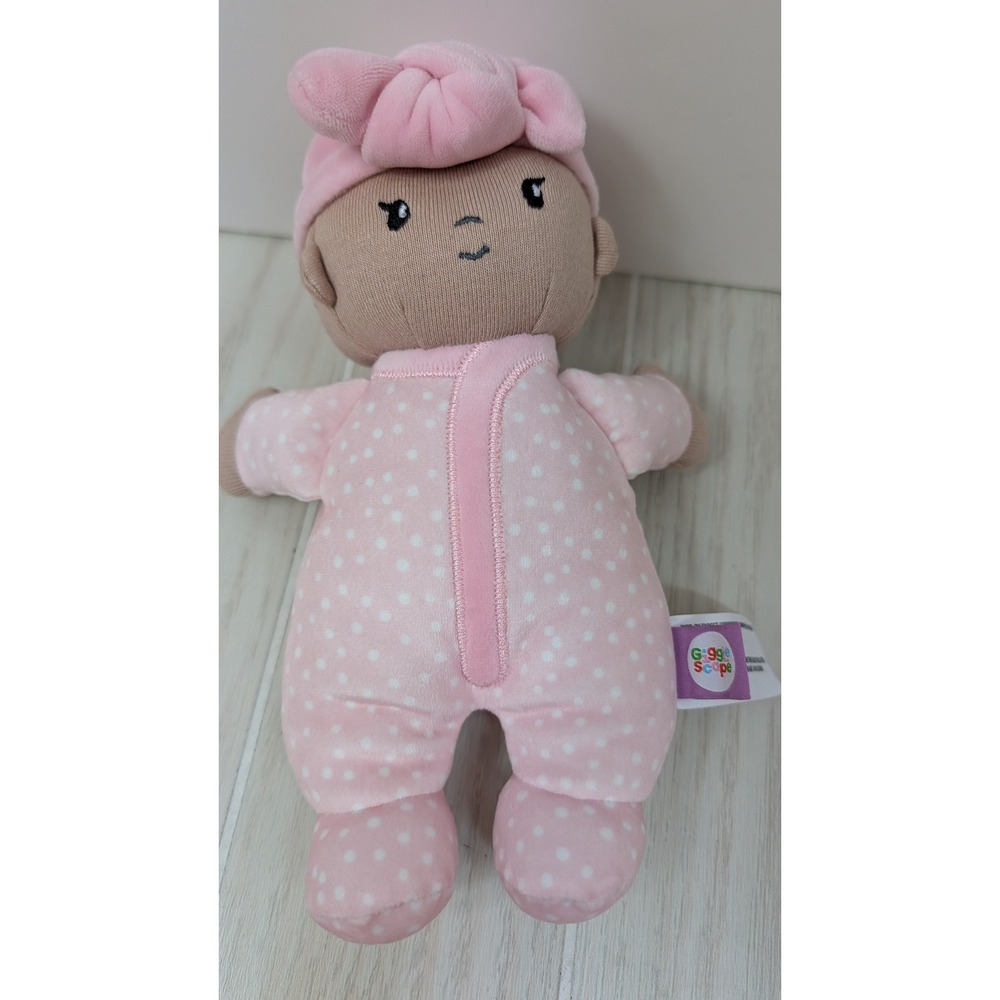 Giggle scape Plush Baby Doll Pink Polka Dot Tan skin